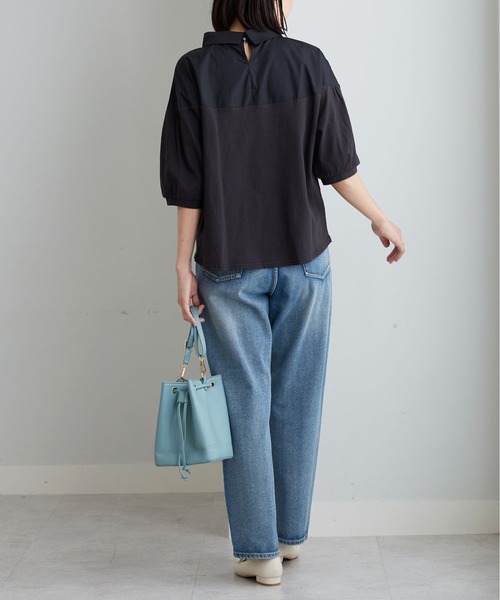 BELLUNA PLUS(ベルーナ)の「衿付き異素材切替プルオーバー(Tシャツ/カットソー・レディース・ブラック/オリーブ/アイボリー・MEDIUM/X-LARGE/LARGE)」の5枚目の写真