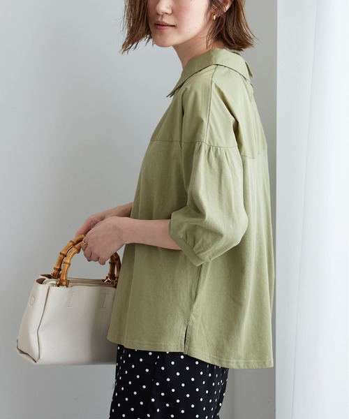 BELLUNA PLUS(ベルーナ)の「衿付き異素材切替プルオーバー(Tシャツ/カットソー・レディース・ブラック/オリーブ/アイボリー・MEDIUM/X-LARGE/LARGE)」の8枚目の写真