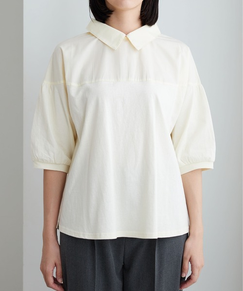 BELLUNA PLUS(ベルーナ)の「衿付き異素材切替プルオーバー(Tシャツ/カットソー・レディース・ブラック/オリーブ/アイボリー・MEDIUM/X-LARGE/LARGE)」の12枚目の写真