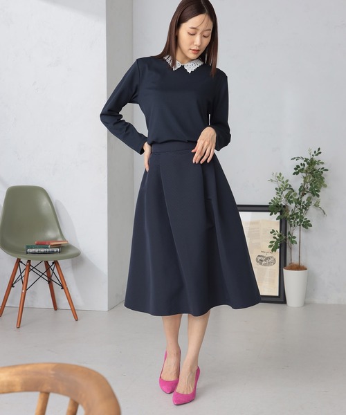 GALLORIA（ギャローリア）の「ジャカードタックスカート（スカート・レディース・ブラック/ネイビー・S/M/L/LL）」の3枚目の写真