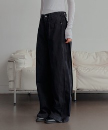 UNE MANSION | 【ウエスト調節ボタンで体形に合わせて調節可能】【裾のボタンでシルエット調節可能】 サイドウエストボタンタックポイントワイドカラーチノパンツ(その他パンツ)