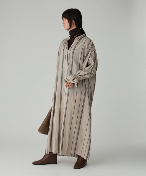 BABYLONE（バビロン）の「インドストライプワンピース（シャツワンピース・レディース・グレイッシュベージュ・フリー）」の3枚目の写真