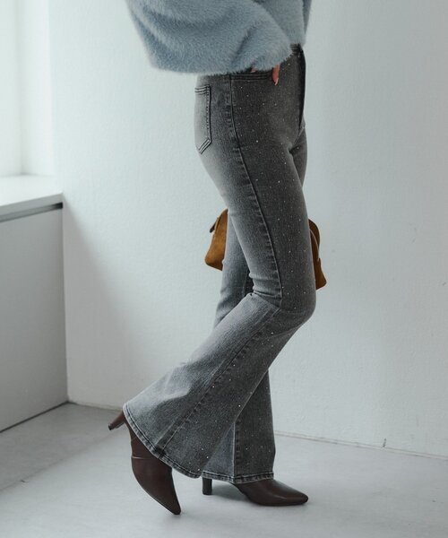 伸縮性◎美シルエット】キラキラストレッチセミフレアデニム（デニム