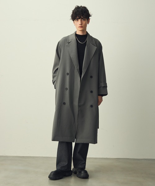 セール】Draped over double trench coat / ドレープオーバーダブル
