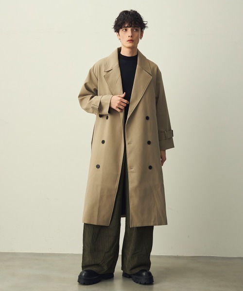 セール】Draped over double trench coat / ドレープオーバーダブル