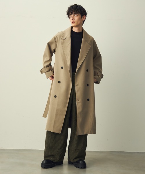 セール】Draped over double trench coat / ドレープオーバーダブル