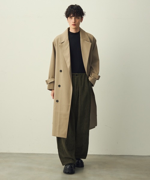 セール】Draped over double trench coat / ドレープオーバーダブル