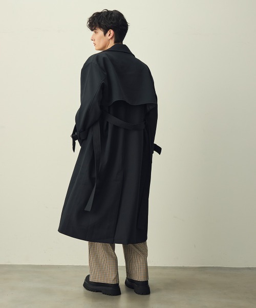 セール】Draped over double trench coat / ドレープオーバーダブル