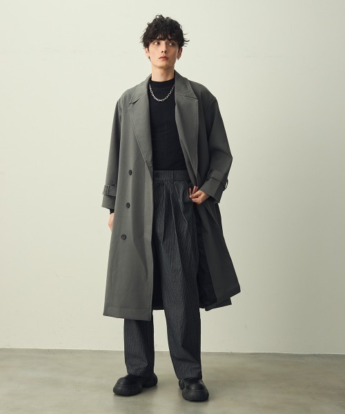 セール】Draped over double trench coat / ドレープオーバーダブル