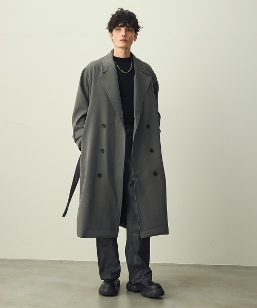 セール】Draped over double trench coat / ドレープオーバーダブル