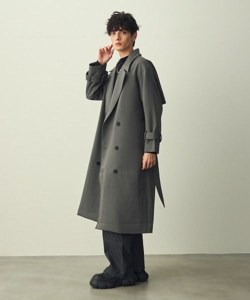 セール】Draped over double trench coat / ドレープオーバーダブル