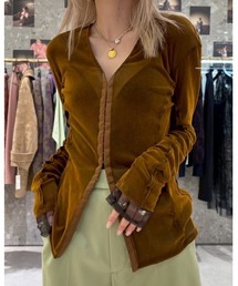 IRENENNE（アイレネ）の「フロッキーメッシュ＆チュールフィットトップ / Flocked Mesh & Tulle Fitted Top（Tシャツ/カットソー）」