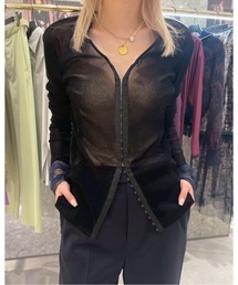 IRENENNE（アイレネ）の「フロッキーメッシュ＆チュールフィットトップ / Flocked Mesh & Tulle Fitted Top（Tシャツ/カットソー）」