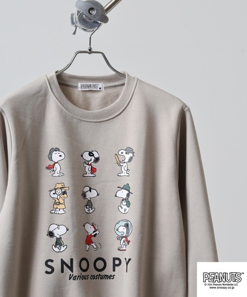 PEANUTS(ピーナッツ)の「PEANUTS プリント裏起毛トレーナー(スウェット・メンズ・グレイッシュベージュ/ブラック/オートミール・S/M/L/LL/3L/4L)」の3枚目の写真