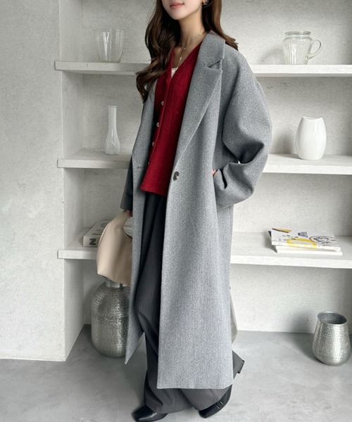 セール】洗練シルエットで魅せるロングチェスターコート（チェスター