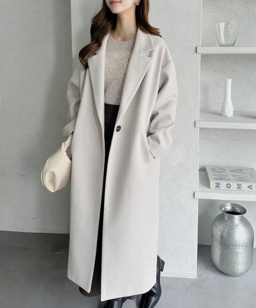 セール】洗練シルエットで魅せるロングチェスターコート（チェスター