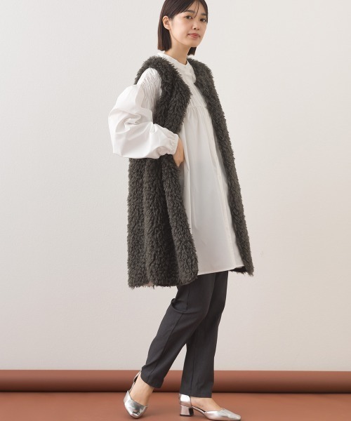 OMNES(オムネス)の「ポプリンフロントシャーリング プルオーバー チュニック 長袖シャツブラウス(シャツ/ブラウス・レディース・ブルー/ブラック/ライトベージュ/マルチ/ホワイト/ホワイト系その他・FREE)」の9枚目の写真