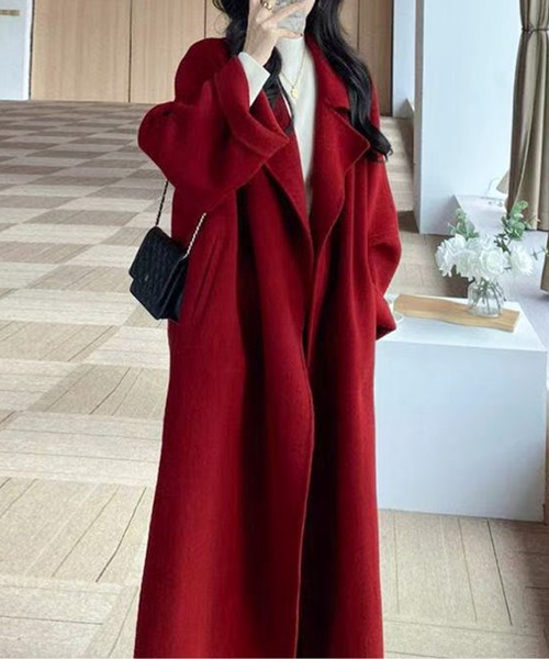 COACH 赤黒ハウンドトゥース チェスターコート 最終値下げになります。 ウエストマーク ロングチェスターコート（チェスターコート）｜AMAJI