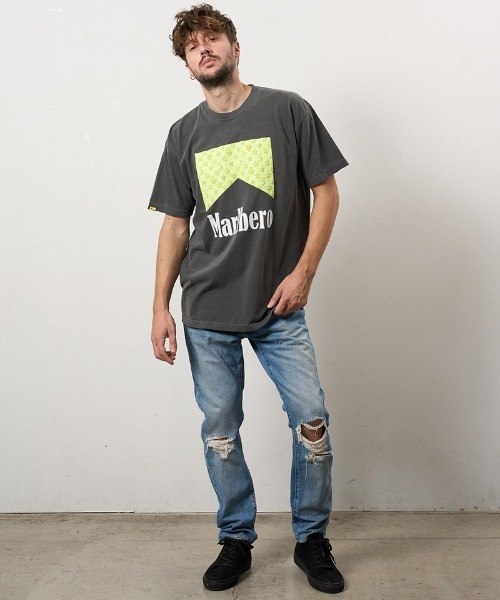STUD MUFFIN（スタッドマフィン）の「mt10074-7oz ピグメントウォッシュドコットン天竺 MARBEROフォームプリント SSシャツ Tシャツ(614-02873)（Tシャツ/カットソー・メンズ・ライトグレー/ホワイト/チャコールグレー・2/3/4）」の4枚目の写真