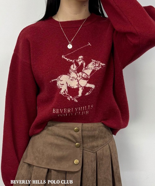BEVERLY HILLS POLO CLUB（ビバリーヒルズポロクラブ）の「【BEVERLY HILLS POLO CLUB】ロゴニットプルオーバー（ニット/セーター・レディース・ボルドー/オフホワイト/グレー/ブラウン・FREE）」の4枚目の写真