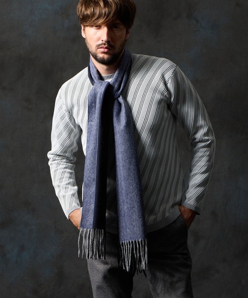 HIDEAWAYS NICOLE（ハイダウェイニコル）の「バイカラーマフラー（マフラー・メンズ・ネイビー/グリーン/グレー/ブラック・FREE）」の4枚目の写真