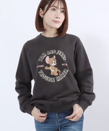 Tom&Jerry(トムとジェリー)キャラクターワンポイント刺繍&プリント 裏シャギーボア ラグランスウェットトレーナー レディース