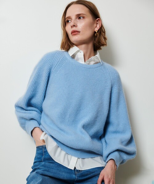 ブルー ニットセーター サイズ0 NAVY ニット セーター 洗えるニット もっちりもちもち 切り替え