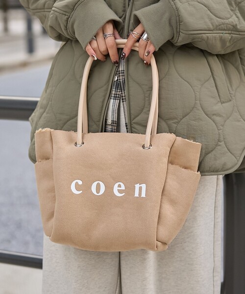coen(コーエン)の「coen(コーエン)ロゴ リバーシブルフェイクムートンボアトート(WEB限定カラーあり)(ハンドバッグ・レディース・グレー/オフホワイト/ダークブラウン・FREE)」の4枚目の写真