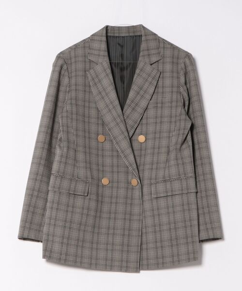 TAKA-Q(タカキュー)の「【ストレッチ ウォッシャブル】タカキューレディース チェック柄 リラクシング ダブル ジャケット(テーラードジャケット・レディース・グレー・MEDIUM/S/X-LARGE/LARGE)」の2枚目の写真