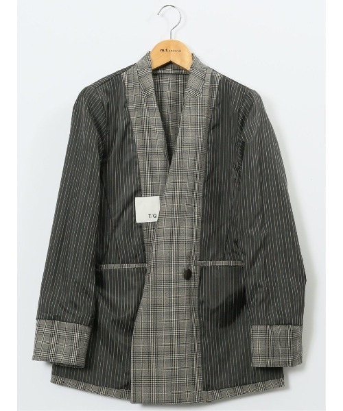 TAKA-Q(タカキュー)の「【ストレッチ ウォッシャブル】タカキューレディース チェック柄 リラクシング ダブル ジャケット(テーラードジャケット・レディース・グレー・MEDIUM/S/X-LARGE/LARGE)」の5枚目の写真