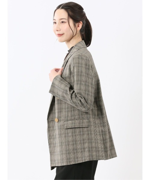 TAKA-Q(タカキュー)の「【ストレッチ ウォッシャブル】タカキューレディース チェック柄 リラクシング ダブル ジャケット(テーラードジャケット・レディース・グレー・MEDIUM/S/X-LARGE/LARGE)」の13枚目の写真