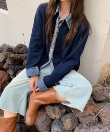 CANVAS+（キャンバスプラス）の「【CANVAS＋】デニム切り替えニットカーディガン（カーディガン/ボレロ）」