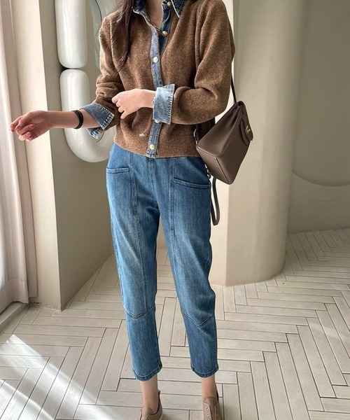 CANVAS+(キャンバスプラス)の「【CANVAS+】デニム切り替えニットカーディガン(カーディガン/ボレロ・レディース・ライトグレー/ダークベージュ/ネイビー/ダークグレー・M)」の22枚目の写真