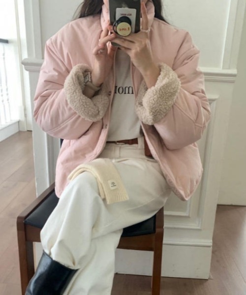 Aelina(エリナ)の「リバーシブルシングルブレストポケット付きコート(ブルゾン・レディース・ピンク/モカ/ブラック・FREE)」の18枚目の写真