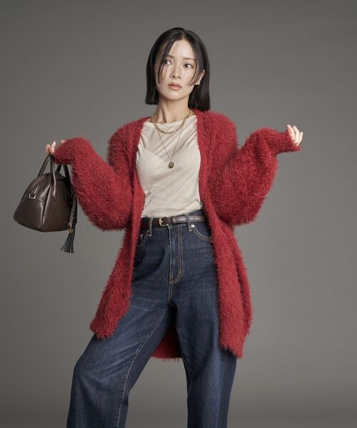 YECCA VECCA(イェッカヴェッカ)の「【尾崎紗代子×YECCA VECCA】ブークレフェザーニットカーディガン(カーディガン/ボレロ・レディース・レッド/チャコールグレー/サックスブルー/ブルーグリーン・FREE)」の9枚目の写真