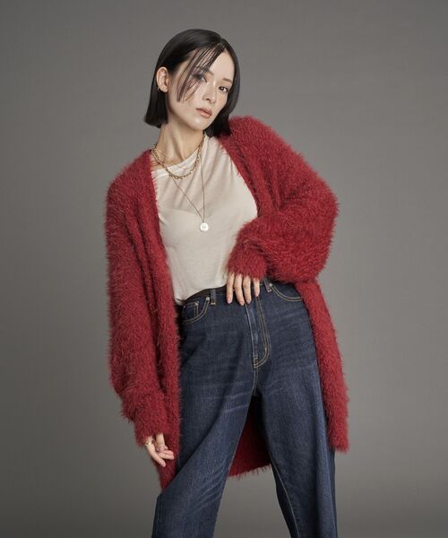 YECCA VECCA(イェッカヴェッカ)の「【尾崎紗代子×YECCA VECCA】ブークレフェザーニットカーディガン(カーディガン/ボレロ・レディース・レッド/チャコールグレー/サックスブルー/ブルーグリーン・FREE)」の10枚目の写真