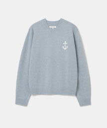 cashmere blended anchor crew neck knit sky blue