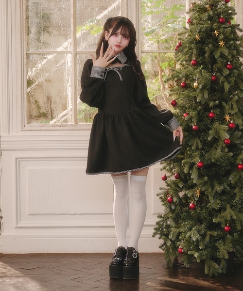 胸開き配色ワンピース（ワンピース）｜Pal elfy（パルエルフィー）の