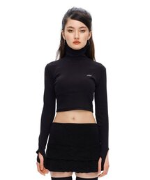 [IT004-1]ハイネッククロップTシャツ-ブラック