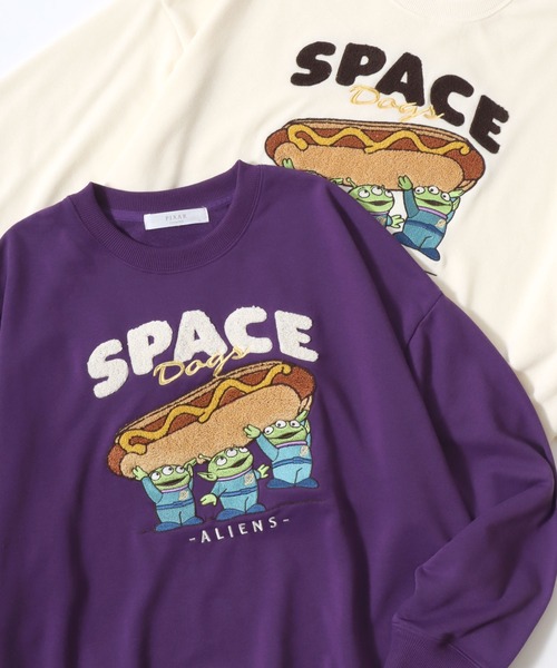 MICKEY MOUSE（ミッキーマウス）の「2026SS Disney/ディズニー ミッキー トイストーリー 裏毛 サガラ刺繍 オーバーサイズ スウェットトレーナー（スウェット・レディース・アイボリー/ブラック/レッド/パープル・M/L）」の3枚目の写真