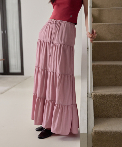 38COMEONCOMMON(38カモンコモン)の「Shirring Tiered Banding Skirts (Dusty Pink)(スカート・レディース・その他・FREE)」の1枚目の写真