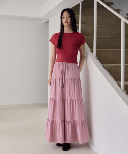 38COMEONCOMMON(38カモンコモン)の「Shirring Tiered Banding Skirts (Dusty Pink)(スカート・レディース・その他・FREE)」の2枚目の写真