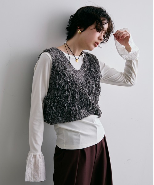 Trish(トリッシュ)の「ニットフリンジベスト(Tシャツ/カットソー・レディース・ベージュ/ブラウン・MEDIUM)」の3枚目の写真
