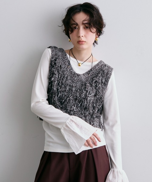 Trish(トリッシュ)の「ニットフリンジベスト(Tシャツ/カットソー・レディース・ベージュ/ブラウン・MEDIUM)」の4枚目の写真