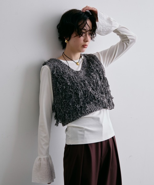 Trish(トリッシュ)の「ニットフリンジベスト(Tシャツ/カットソー・レディース・ベージュ/ブラウン・MEDIUM)」の6枚目の写真