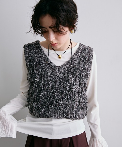 Trish(トリッシュ)の「ニットフリンジベスト(Tシャツ/カットソー・レディース・ベージュ/ブラウン・MEDIUM)」の11枚目の写真