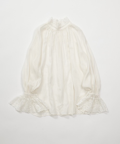 PUAL CE CIN（ピュアルセシン）の「襟袖レースプチハイネックブラウス（シャツ/ブラウス・レディース・オフホワイト/ブラック・FREE）」の9枚目の写真