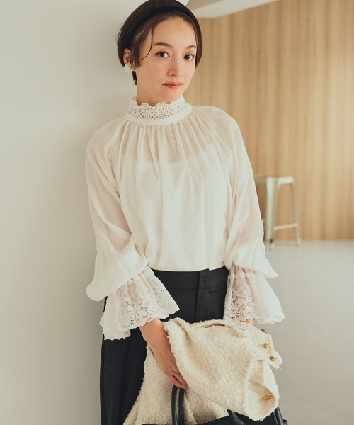 セール】襟袖レースプチハイネックブラウス（シャツ/ブラウス）｜PUAL