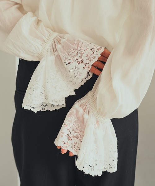 セール】襟袖レースプチハイネックブラウス（シャツ/ブラウス）｜PUAL