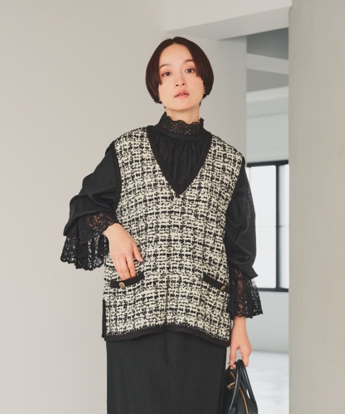 新品未使用タグ付き ピュアルセシン 襟袖レースプチハイネックブラウス セール】襟袖レースプチハイネックブラウス（シャツ/ブラウス）｜PUAL